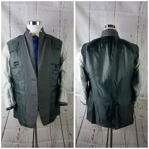 Samuelsohn Pinstripes KC Super 120s Custom Made 42R 2 Btn Gray Birdseye 2pc Suit - Picture 6 of 8